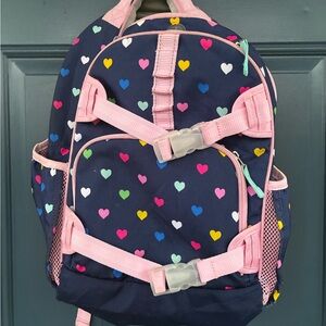 Pottery Barn Kids MacKenzie Navy Pink Multi Hearts Backpack great condition